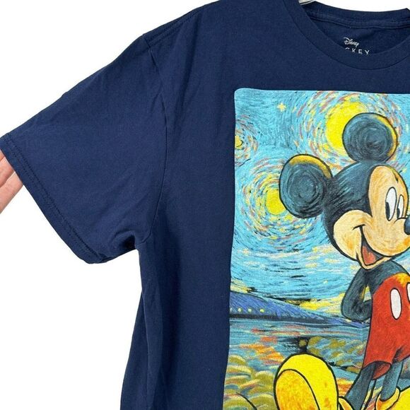Disney Mickey Mouse Starry Night T Shirt Size L Van Gogh Blue Art Short Sleeve - Picture 5 of 7